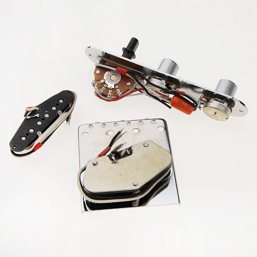 Telecaster-Style Guitar 6-Saddle Bridge Set with Chrome Control Plate and Pickup