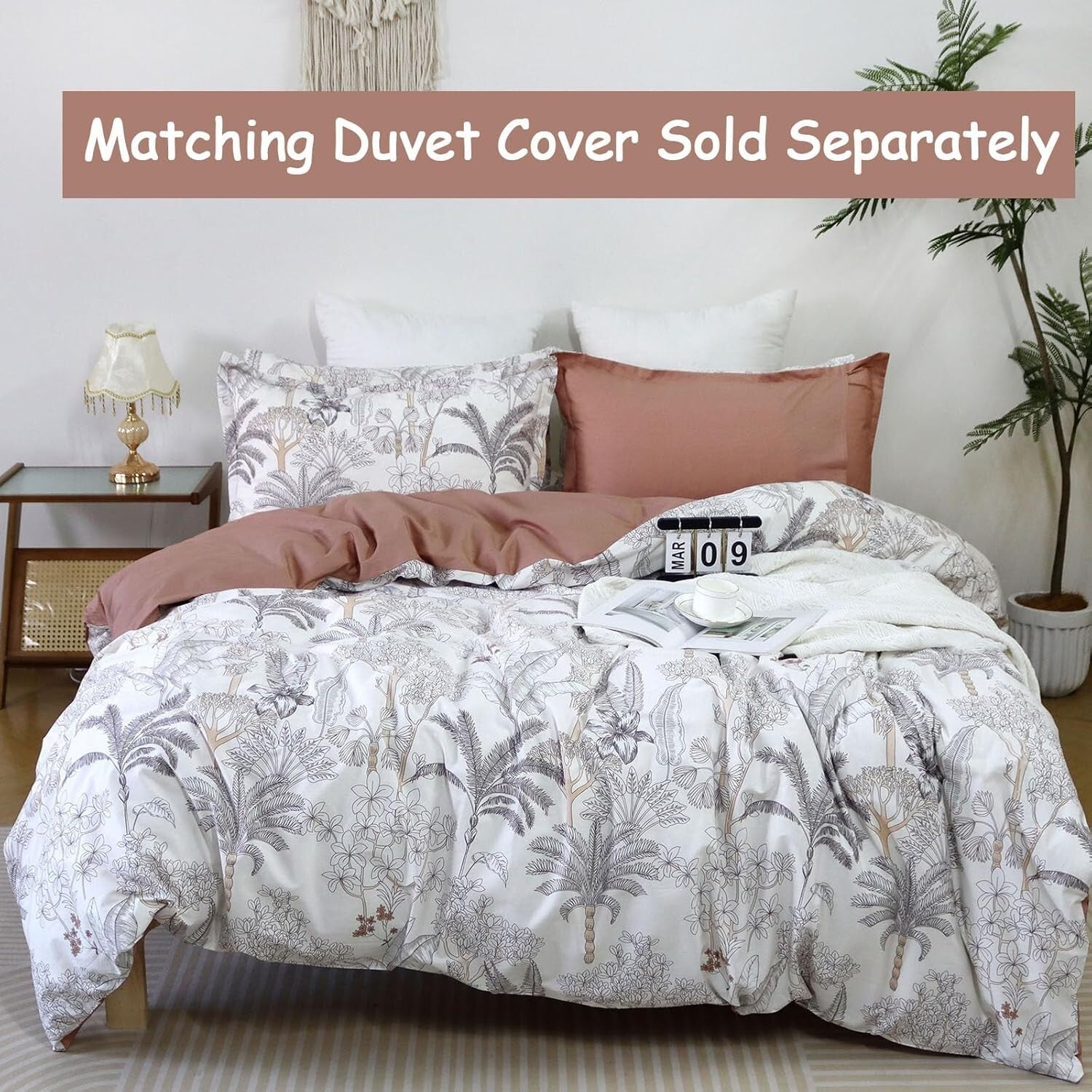 Breathable 100% Cotton Floral Sheet Set Queen – Coastal Coconut Tree Design