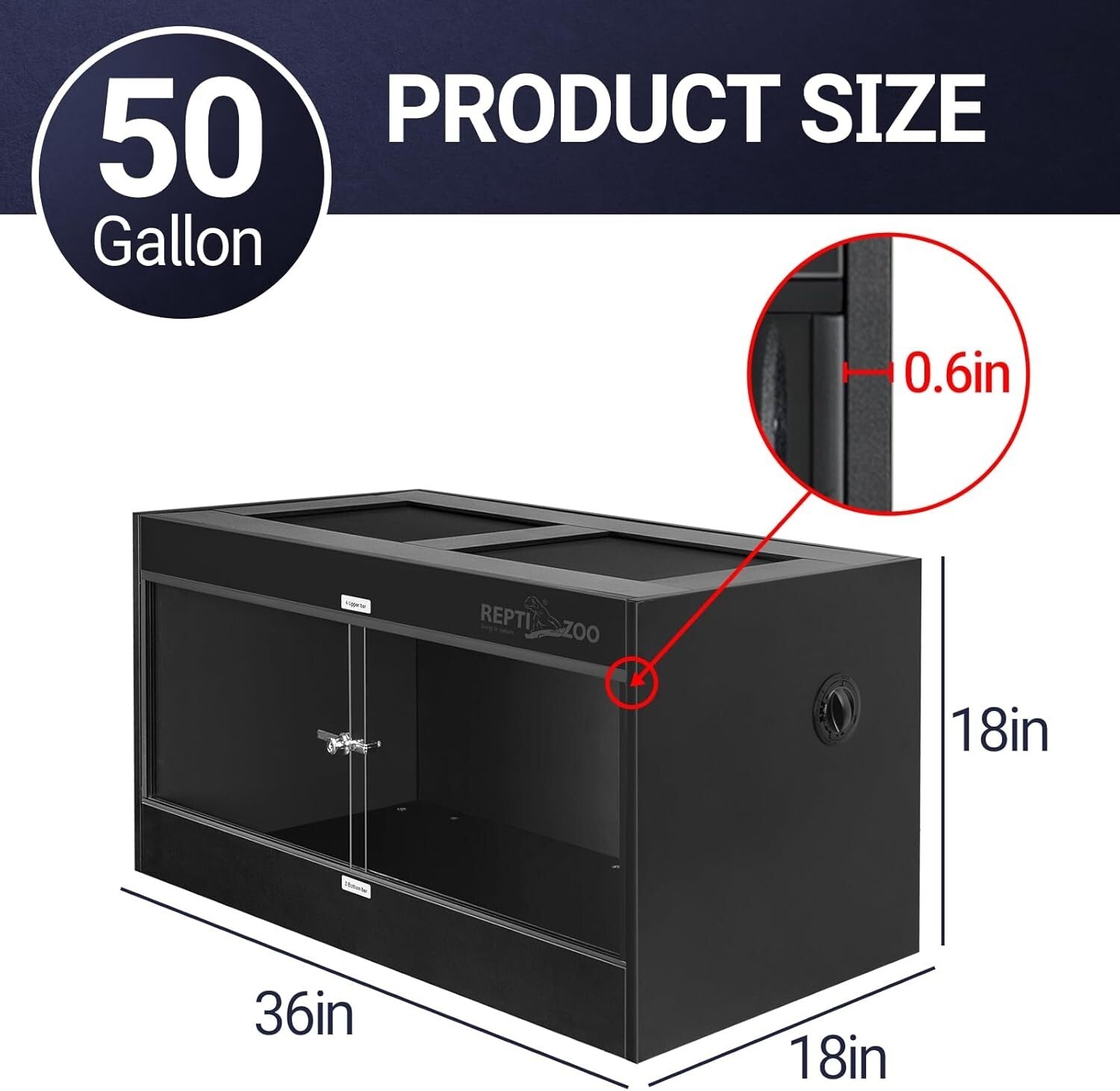 Durable PVC Reptile Lounge with Glass Door - 50 Gallon Tank for Snakes & Geckos