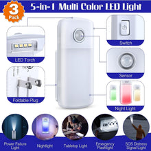 Load image into Gallery viewer, Dusk to Dawn Emergency Night Light &amp; Flashlight with Foldable Plug - 3 Count
