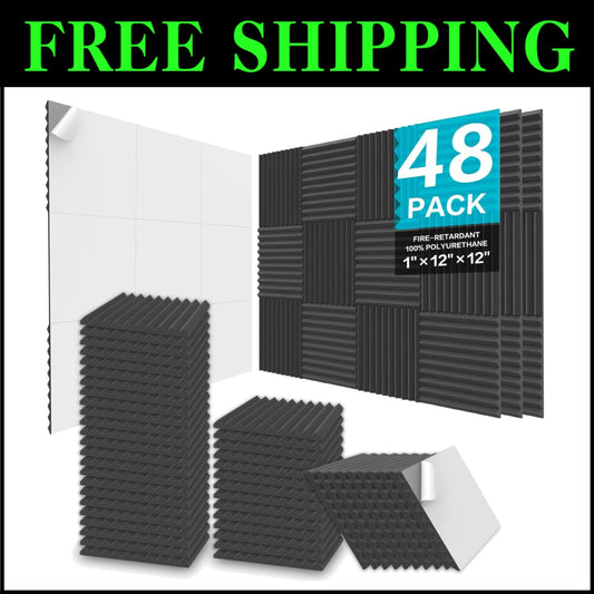 Innovative Wedge Acoustic Foam Panels - 48 Pack of 12x12 Soundproofing Solutions