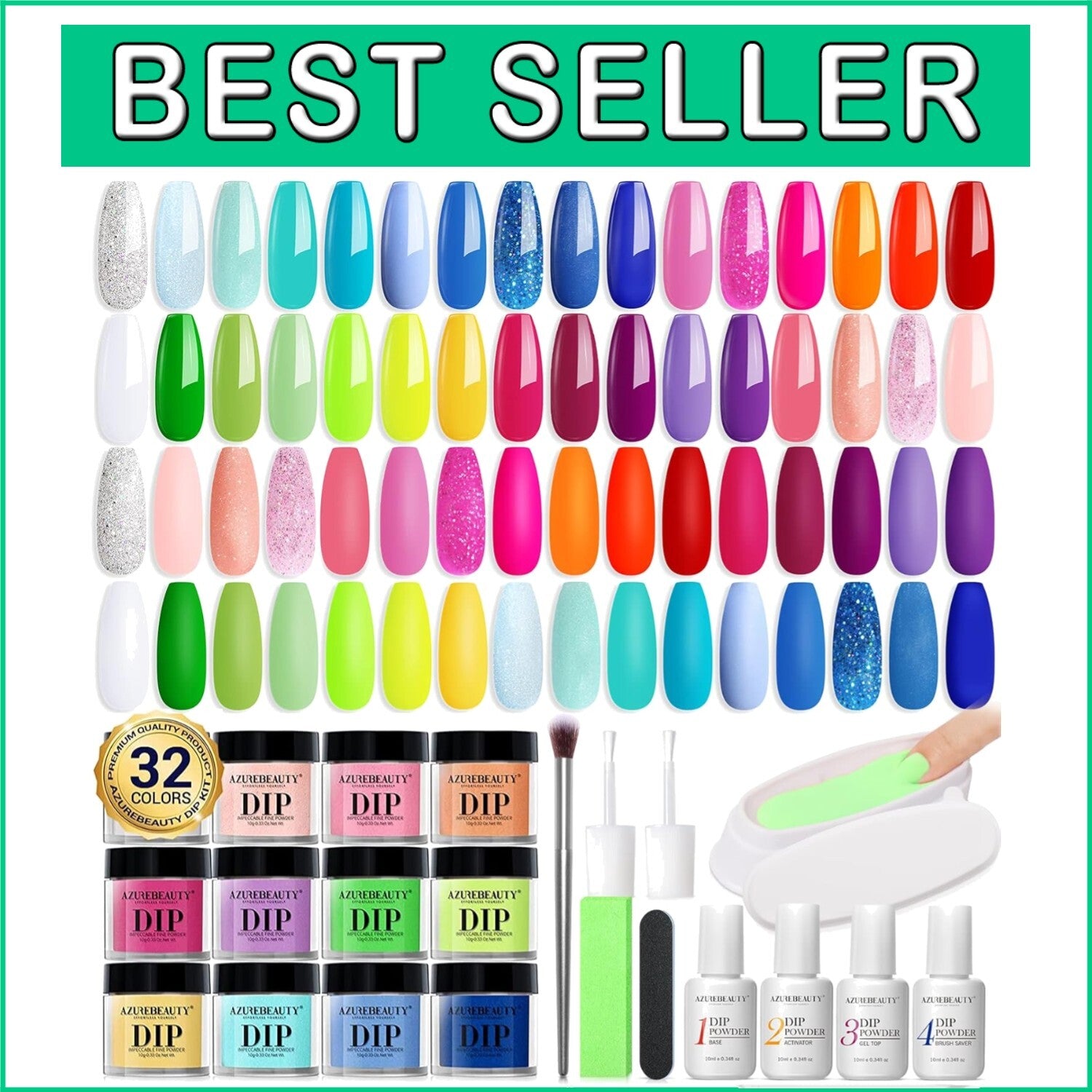 Bright Pastel Neon 42-Pc Dip Powder Nail Set with Glossy Finish & Recycling Tray