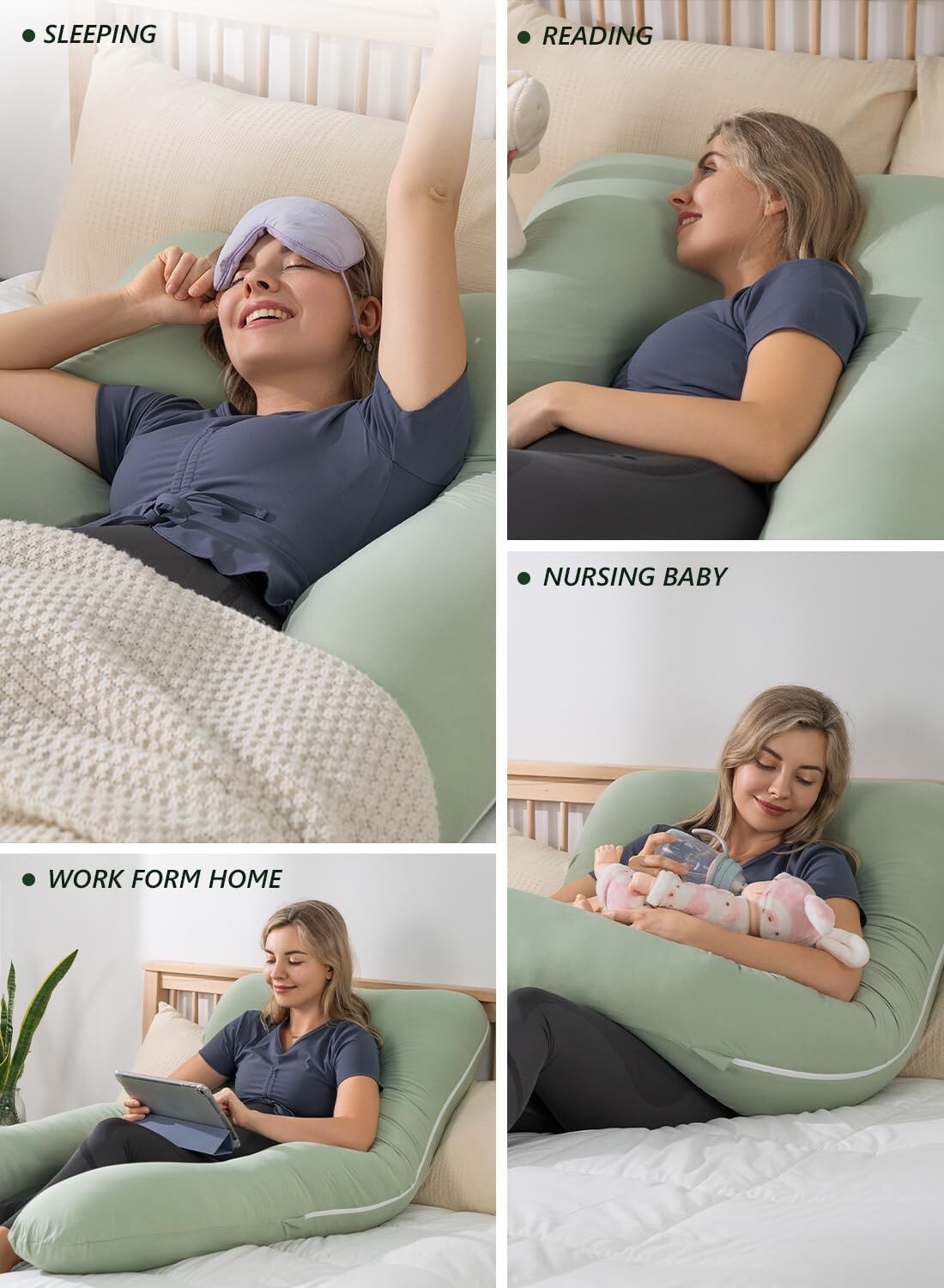 55-Inch U-Shaped Pregnancy Pillow with Soft Cooling Cover for Maternity Needs