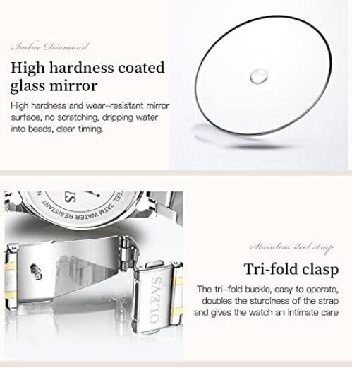 Elegant Women's Stainless Steel Waterproof Watch - Gold & Silver Large Dial