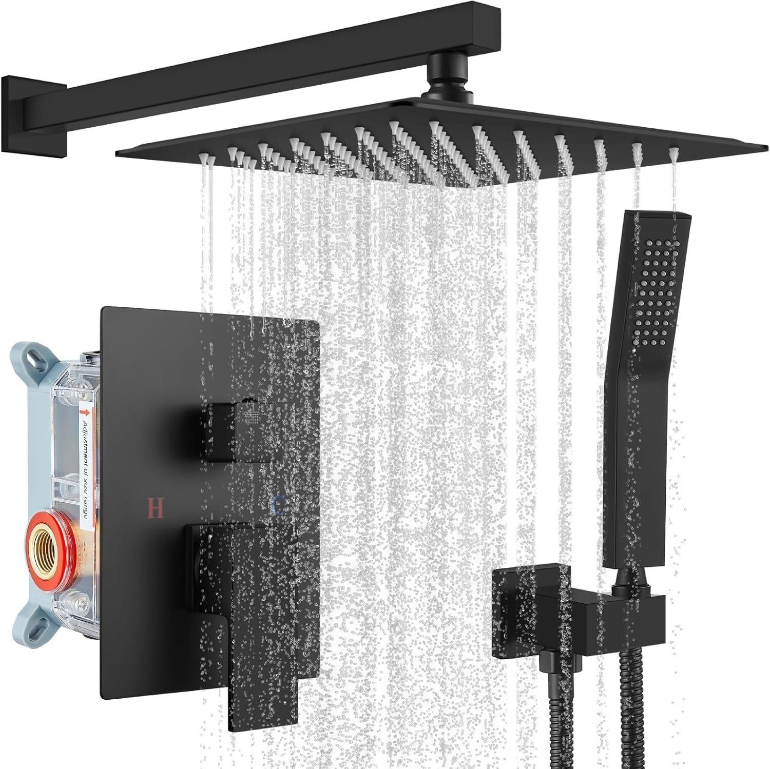 Complete Brass Rainfall Shower System: Matte Black Shower Head & Mixer Valve