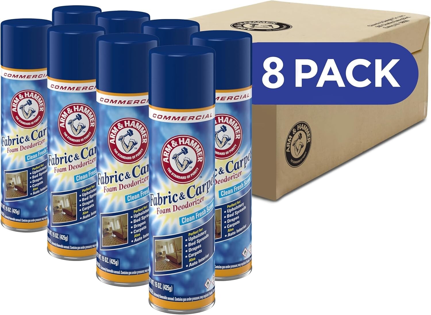 15oz Foam Upholstery Deodorizer - Non-Sticky, Professional Fresh Scent, 8-pack