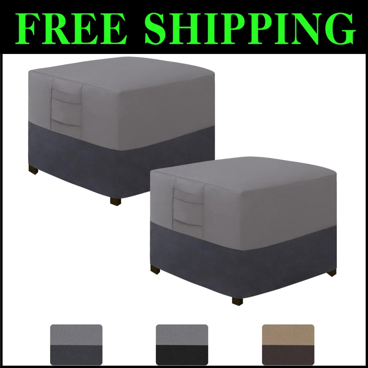 Premium Gray Outdoor Ottoman Covers - Waterproof & Scratch-Resistant 25"x25"x17"