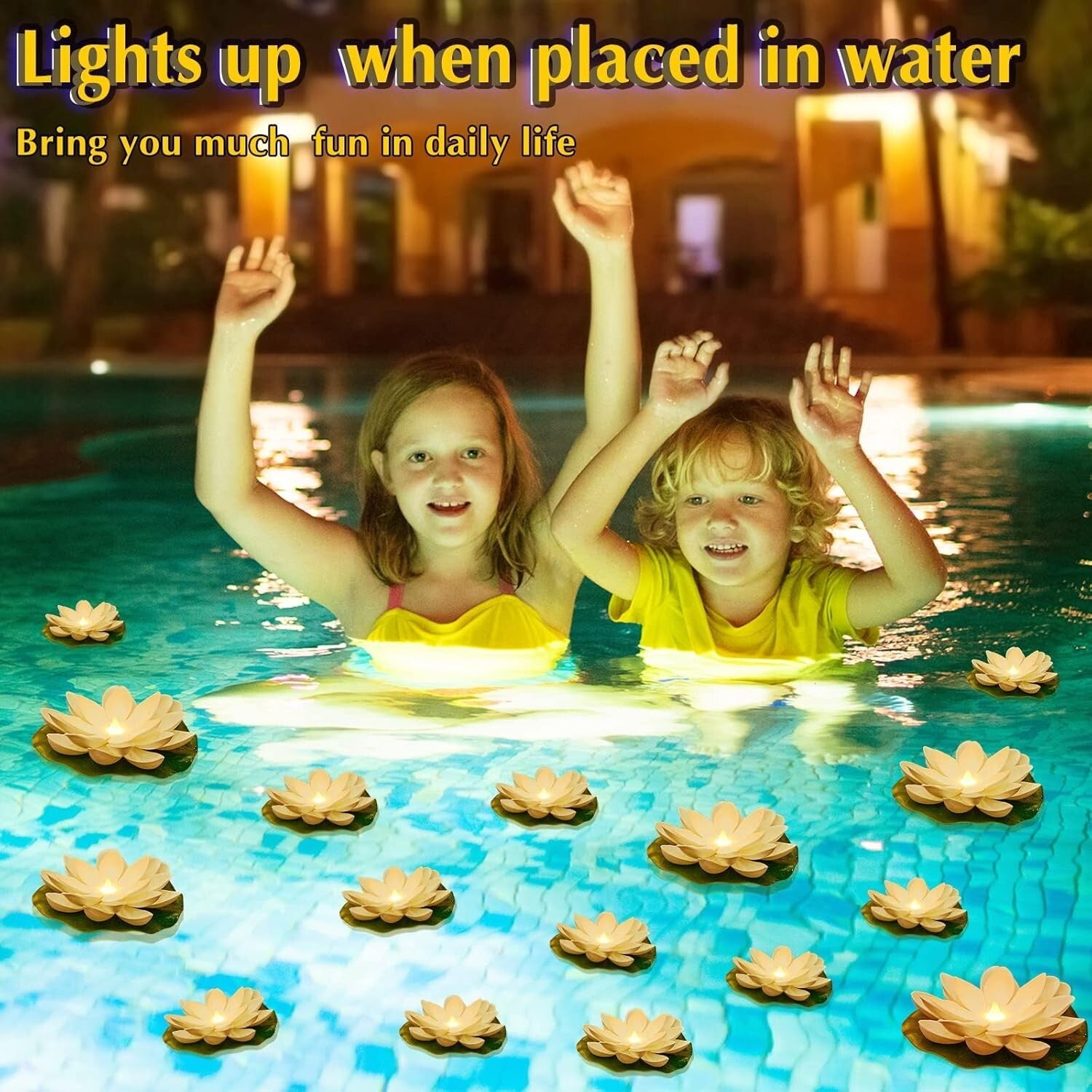Battery Operated Lotus Floating Lights - Enchanting Garden Decor Set of 24