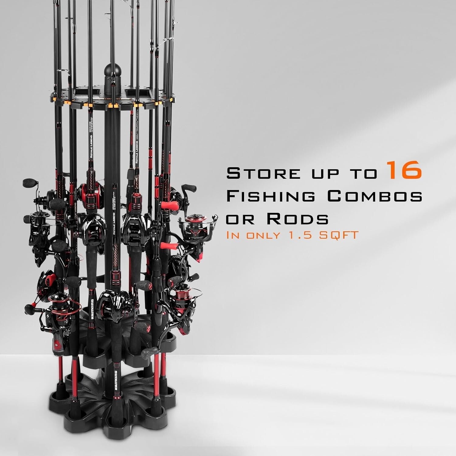 Durable V16 Fishing Pole Rack - Freestanding Design Holds 16 Rods Effortlessly