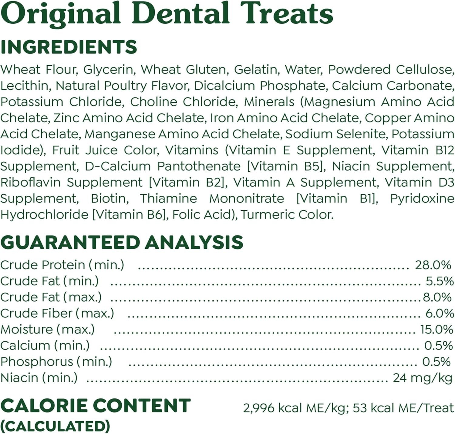 Original Flavor Natural Dental Dog Treats - 54 oz., 90 Count for Healthy Teeth