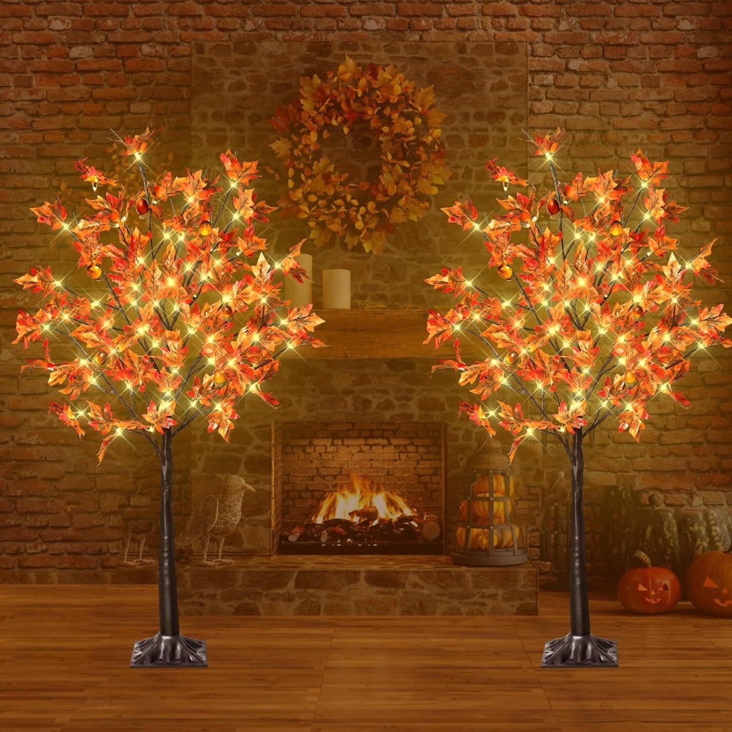 4FT Lighted Maple Trees - 8 Modes, 2 Pack Indoor/Outdoor Thanksgiving Decor