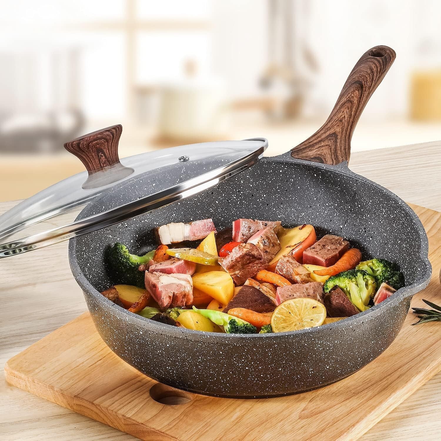 Healthy Induction-Ready Skillet with Stay-Cool Handle & Glass Lid – 4.3 Qt