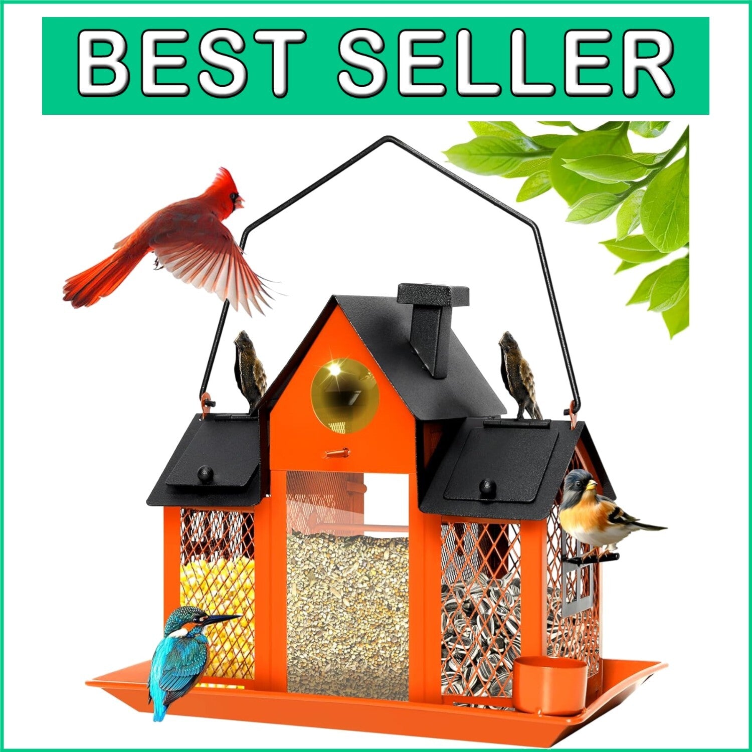 Elegant Hanging Solar Bird Feeder with Water Cup - Ideal for Cardinals & Finches