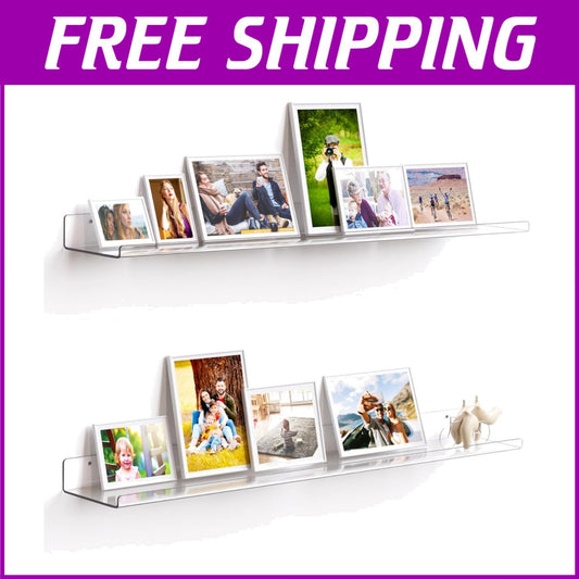 Set of 2 Floating Acrylic Shelves 35.5x5.5 - Modern Wall Storage Solution