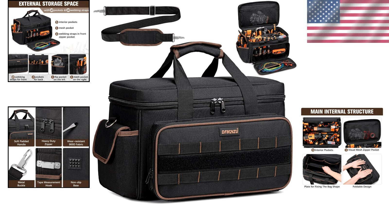 17" Heavy Duty Tool Bag with 20 Pockets - Portable Organizer for Professionals