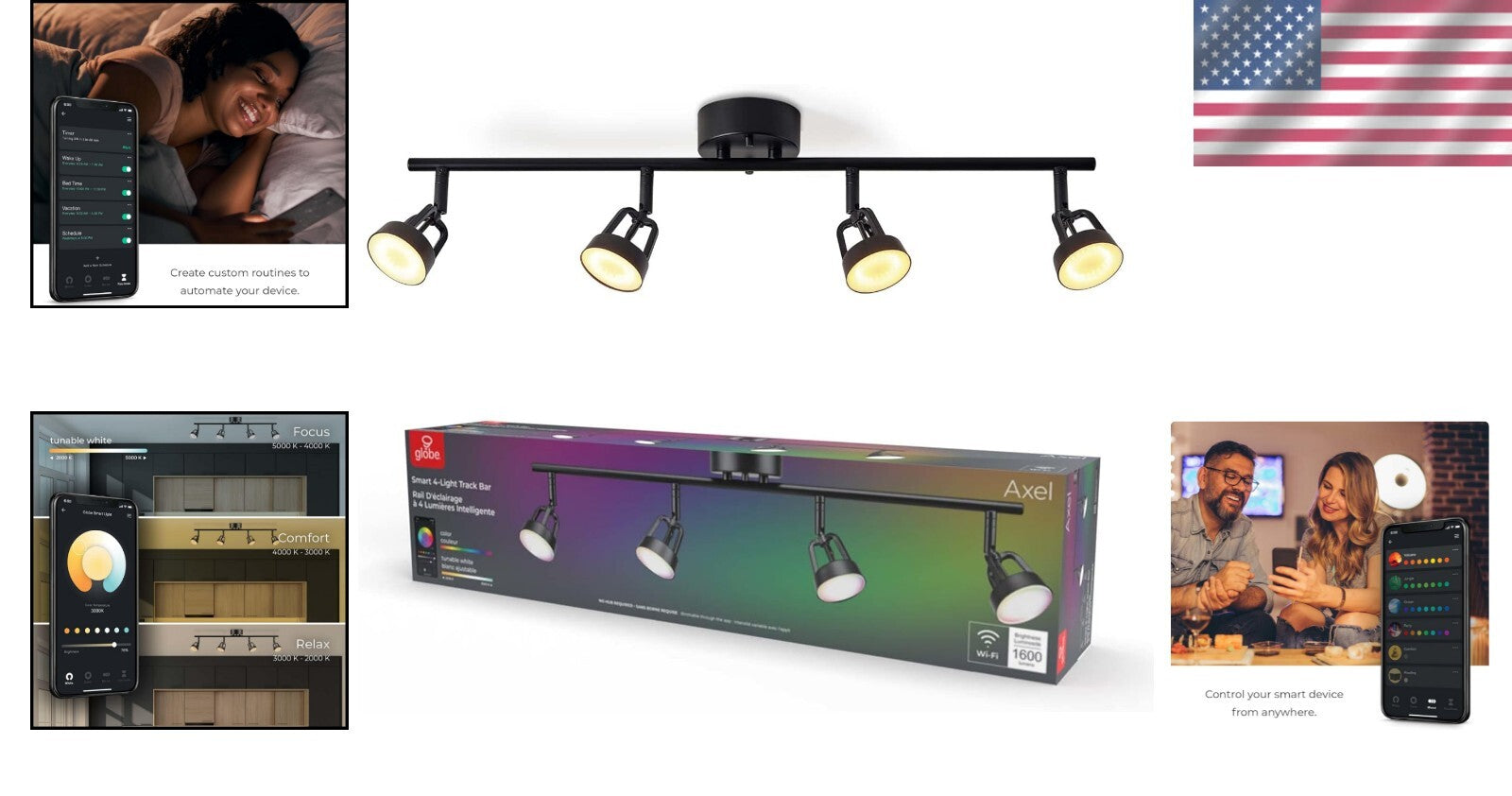 Dimmable Multicolor RGB 4-Light Track Lighting - No Hub Required, 1600 Lumens