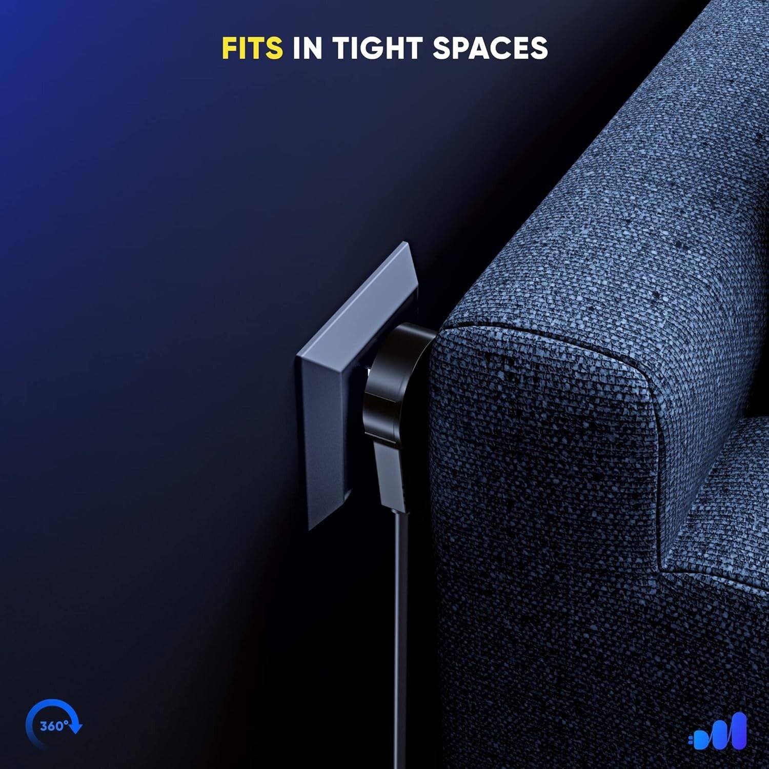 Space-Saving 360° Rotating Extension Cord - Black 5 Pack With Grounded Safety