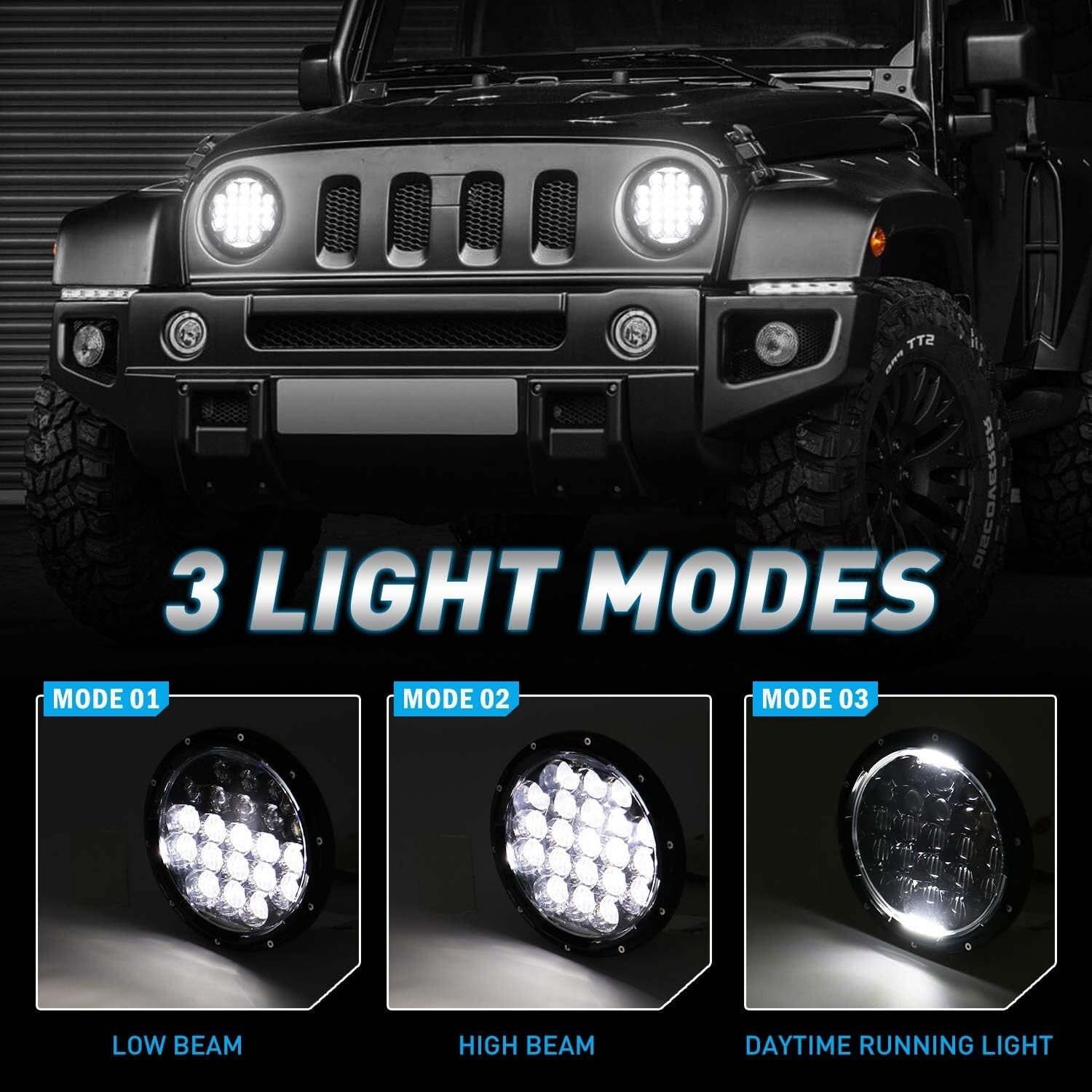 High Beam 7-Inch LED Headlights - 105W with DRL for Jeep Wrangler & Motorcycles