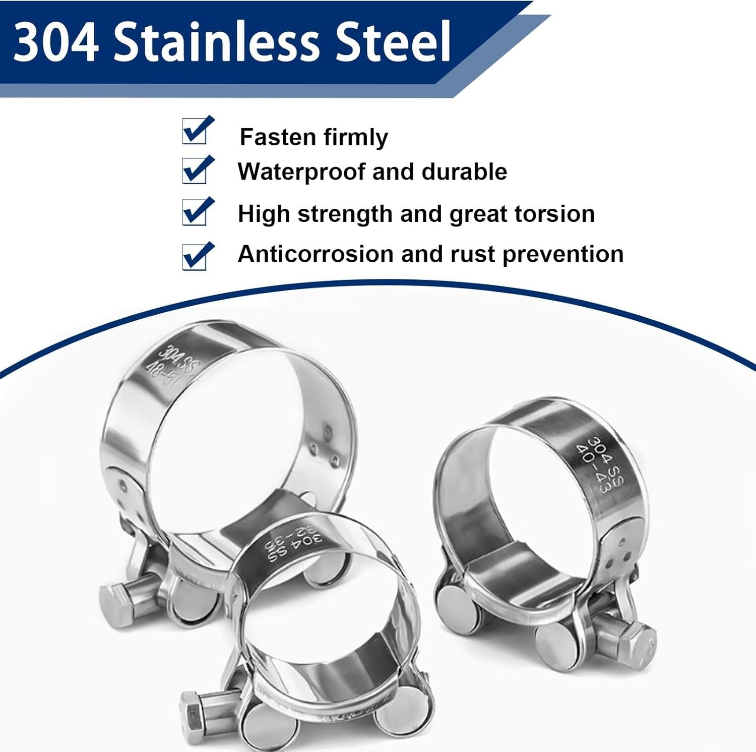 Adjustable 304 Stainless Steel T-Bolt Hose Clamps - 6 Sizes, M8 & M10 Wrenches