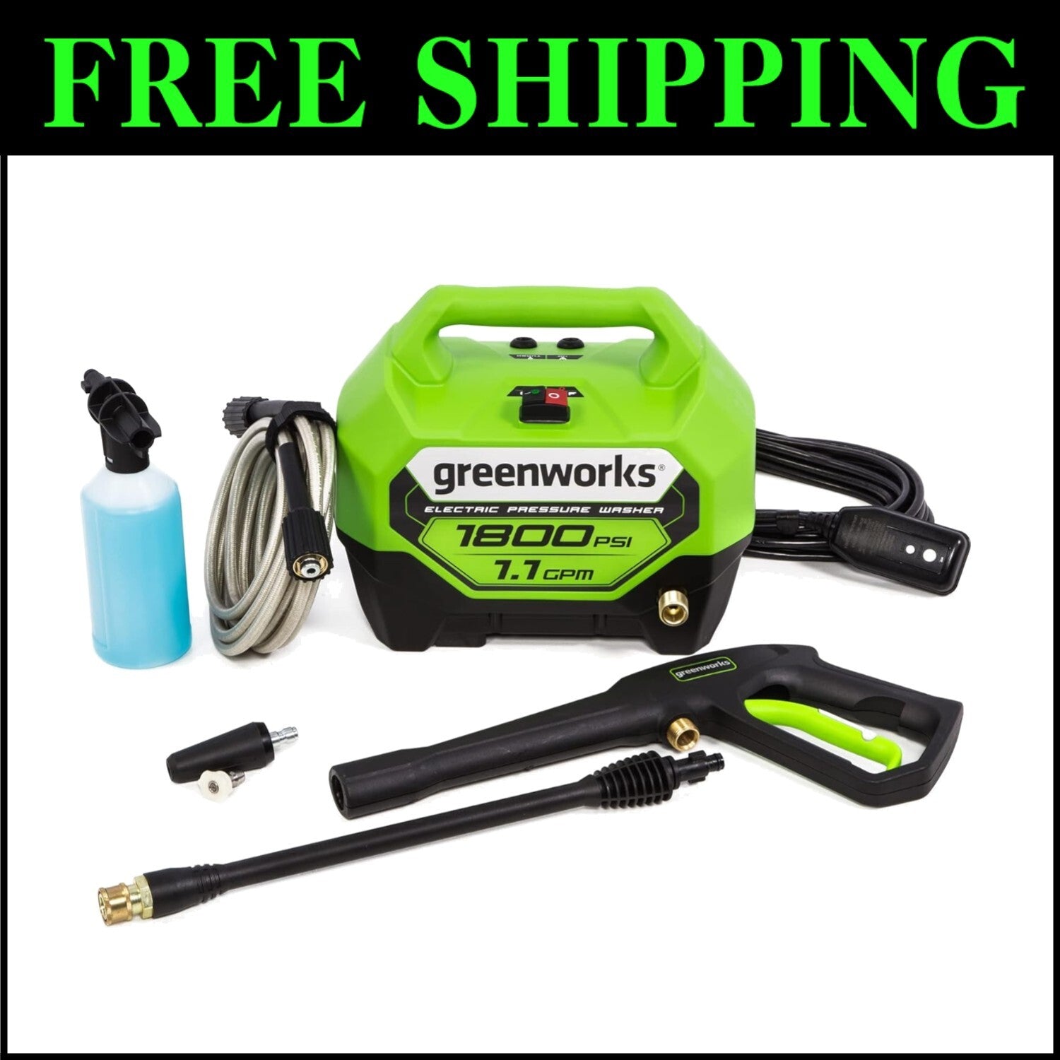 Lightweight 1800 PSI Electric Pressure Washer - 1.1 GPM with Quick Connect Tips