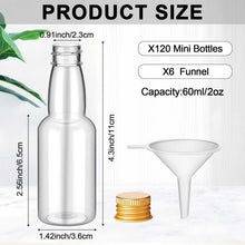 Load image into Gallery viewer, 2 oz Gold Shot Bottles - 120 Mini Liquor Bottles with Funnels for Any Occasion