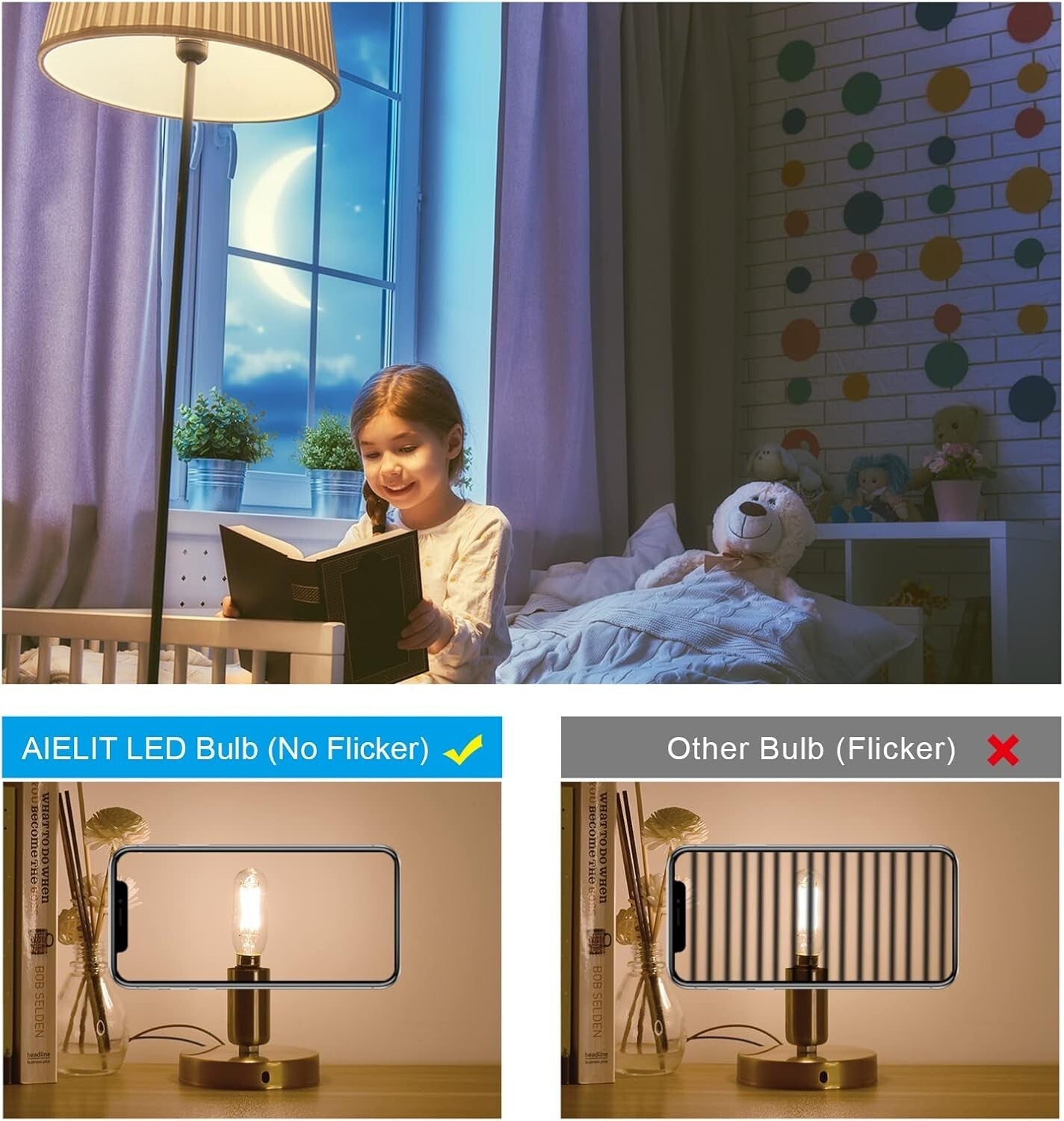 Smooth Dimming Antique Glass T8 LED Bulbs, 3000K Soft White, 8-Pack E12 Base