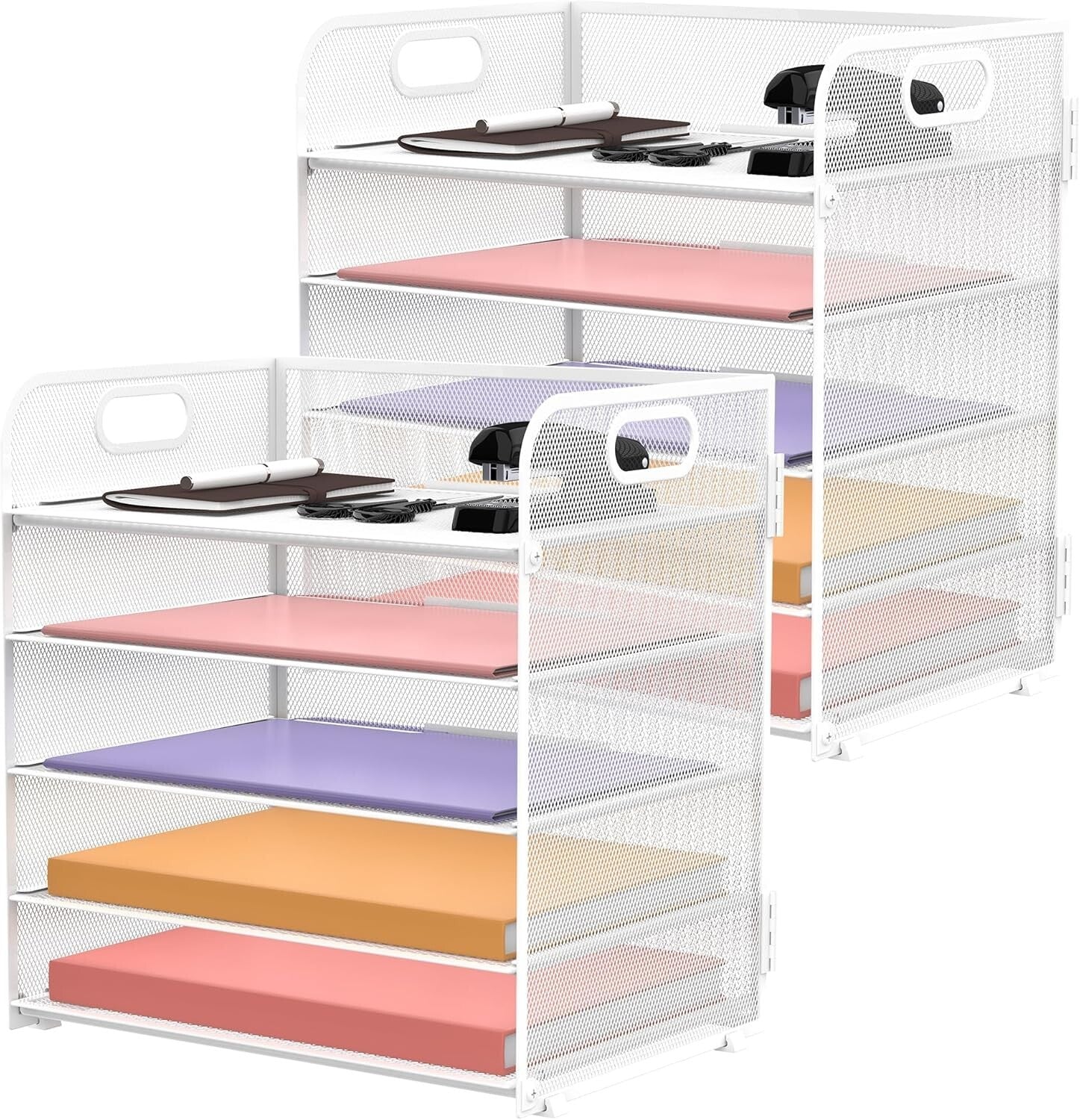 Chic 5-Tier Letter Tray Desk Organizer - Elegant White Metal for School & Office