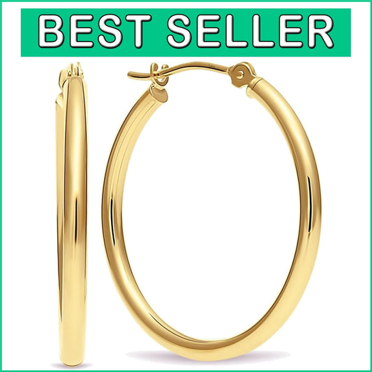 Elegant 14k Gold Hoop Earrings - 1 Inch Diameter, Gift Ready in Deluxe Box