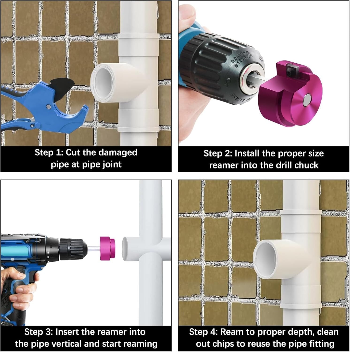 8-Pc PVC Pipe Reamer Kit - Professional Fitting Savers for Seamless Plumbing