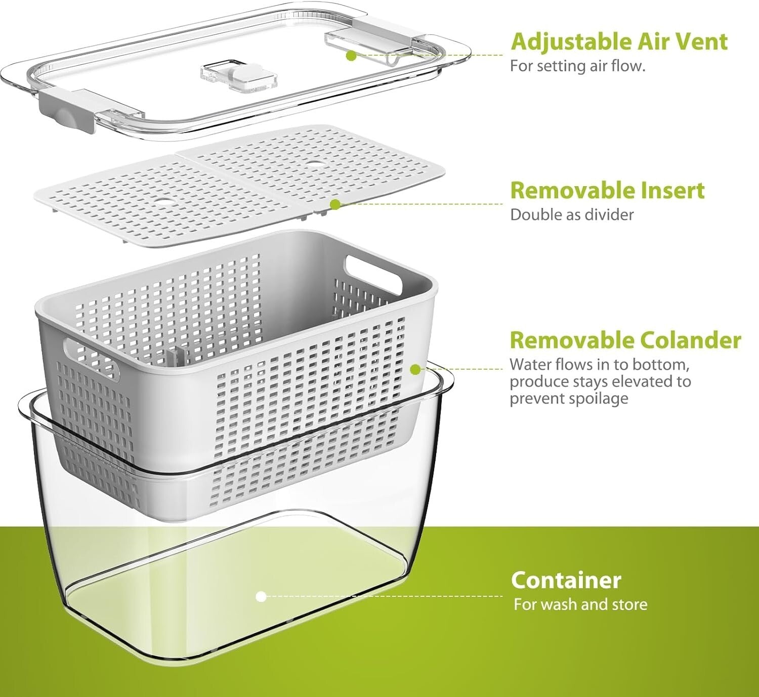 Large Capacity 4-Pack Fruit & Vegetable Storage Containers with Ventilation Lids