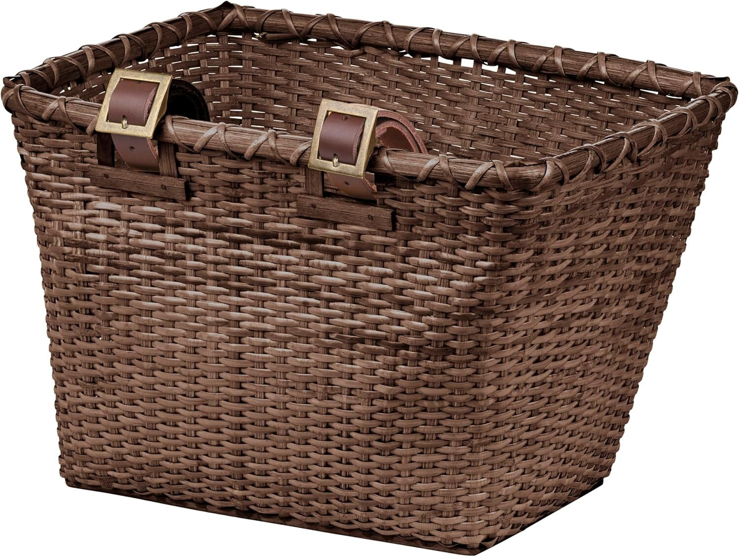 Durable Cane Woven Bicycle Basket with Classic Leather Straps - Perfect Gift