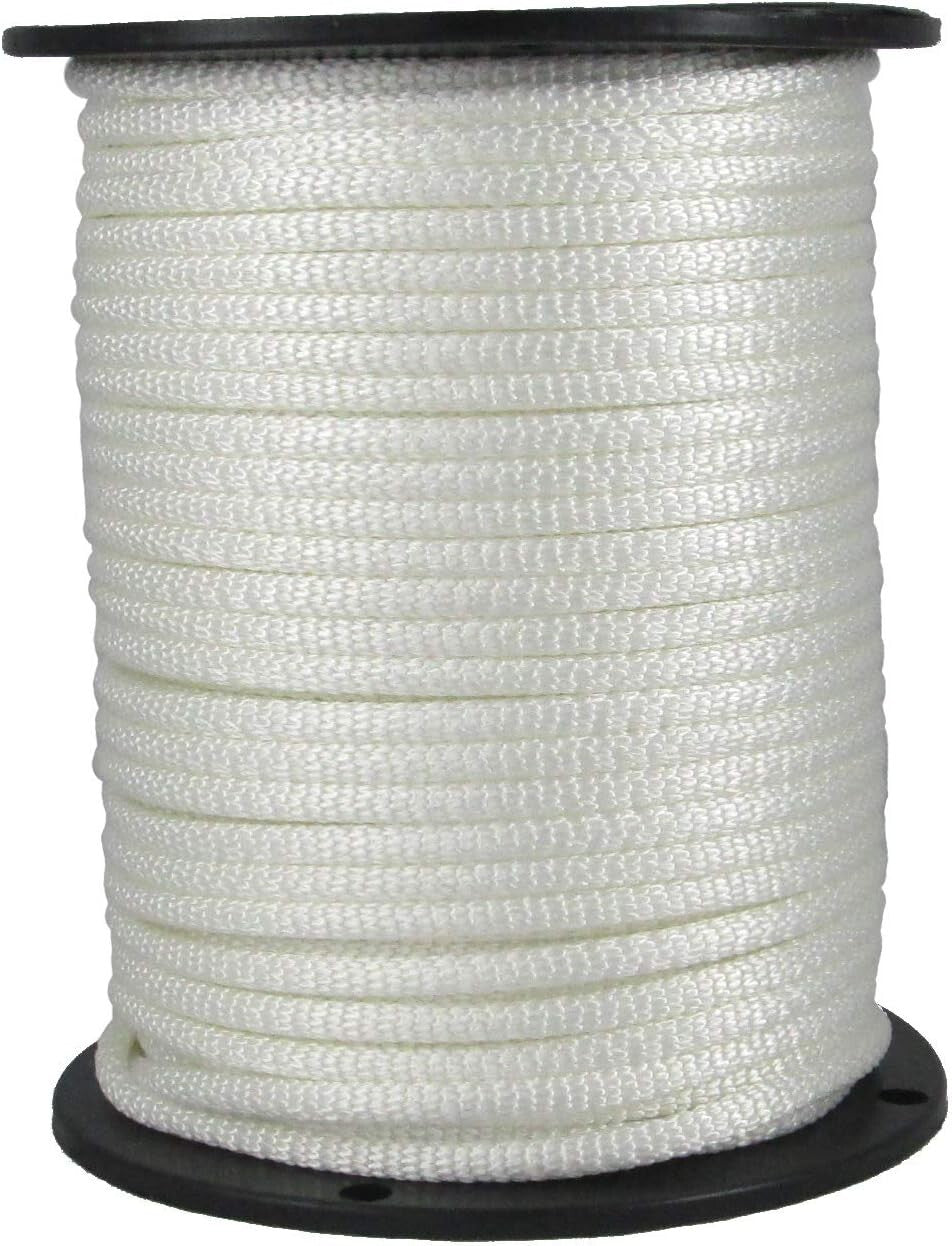 500ft Heavy-Duty White Polyester Rope - 1/4" Low Stretch, High UV Resistance