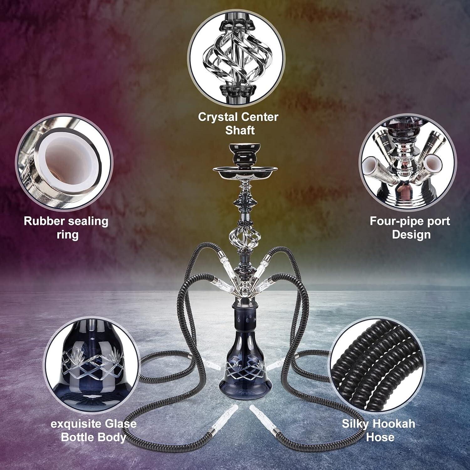 Elegant 22'' Premium Hookah Set - Glass Vase, Ceramic Bowl & Coal Tongs Included