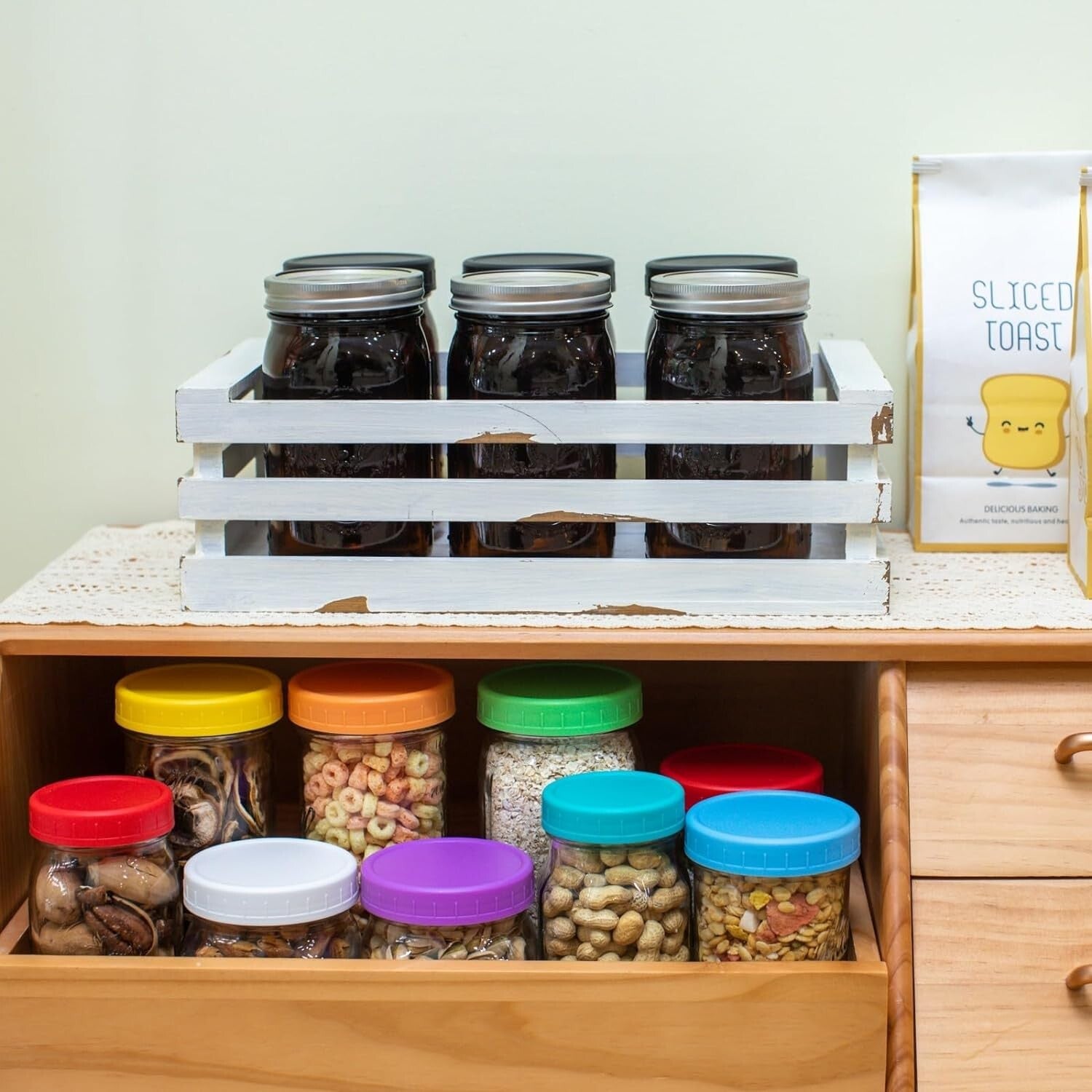 Elegant 12 Pack 32 oz Amber Mason Jars - Wide Mouth with Leak-Proof Lids