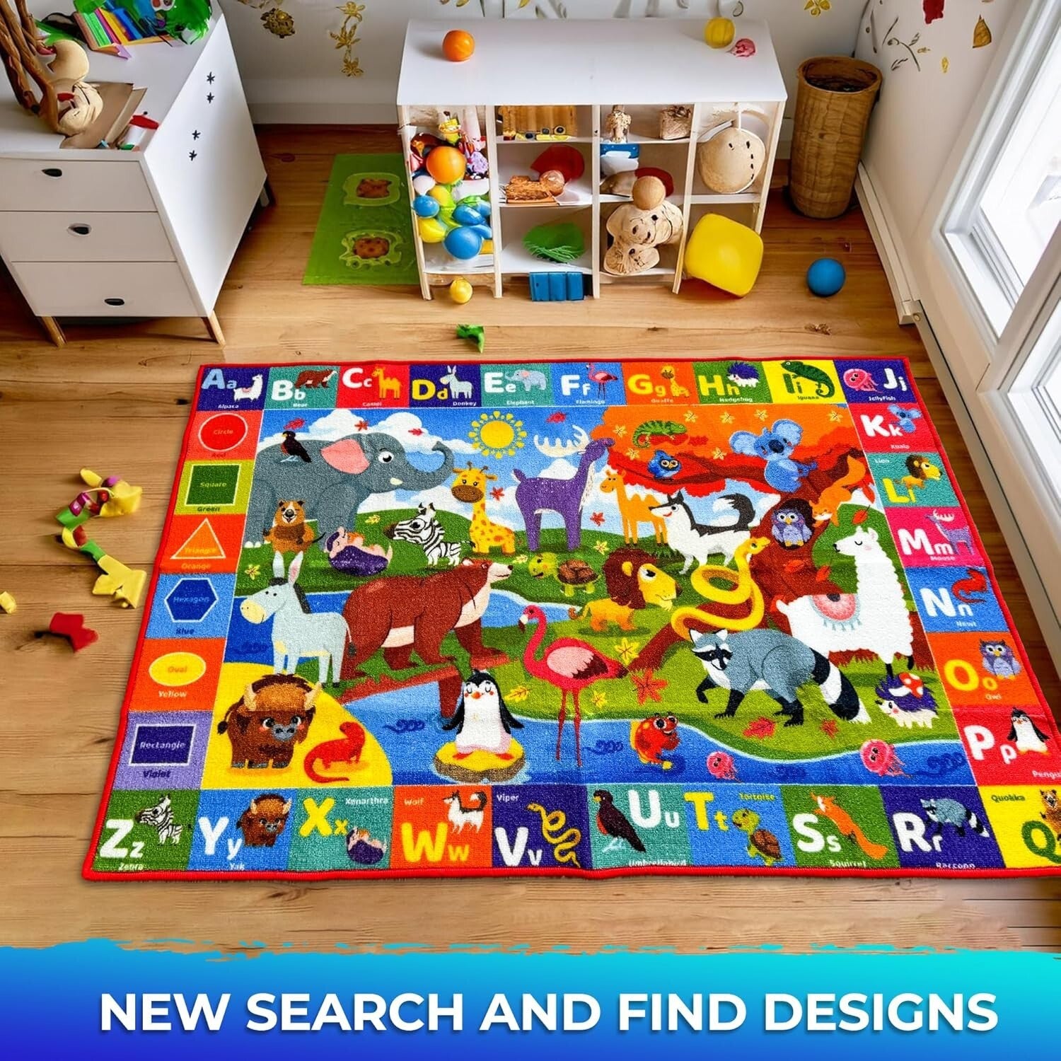 Durable Non-Slip Alphabet Rug for Kids - 59x39 Play Area Carpet with Animals