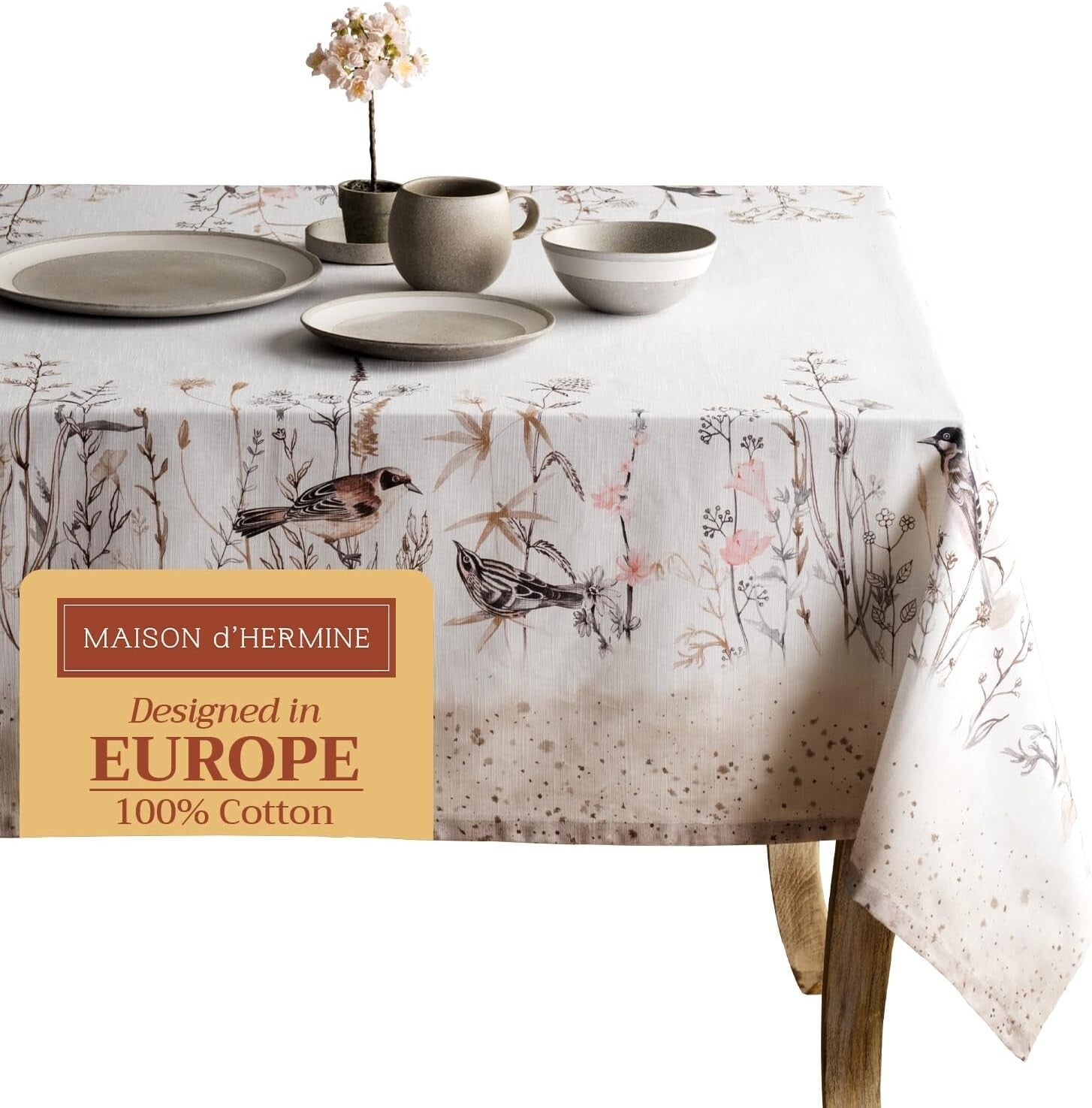 Versatile Cotton Tablecloth 60" x 108" - Textured Design in Brown Florals
