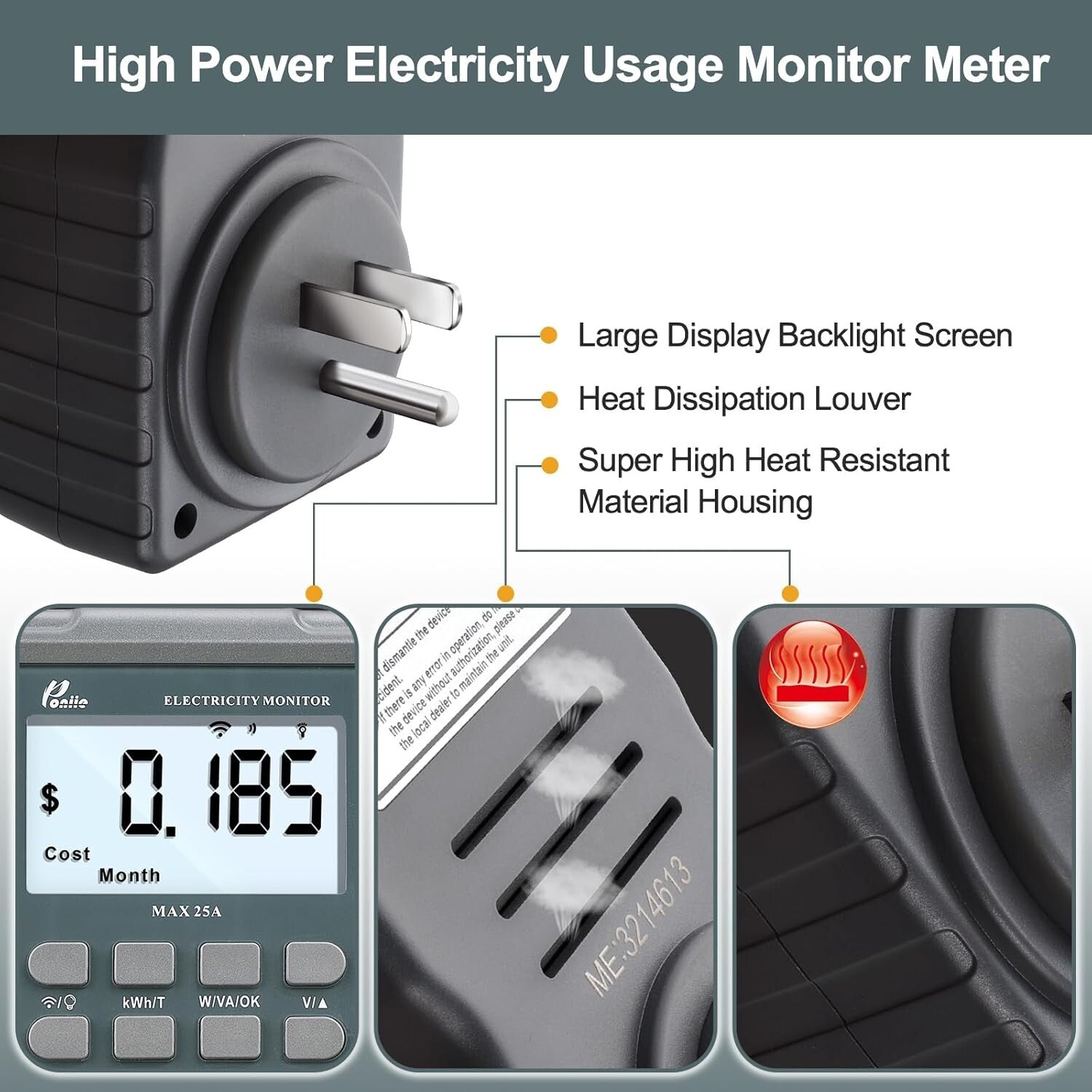 High-Power EV Charger Monitor with Wi-Fi Control & Advanced Accuracy - 60-240V