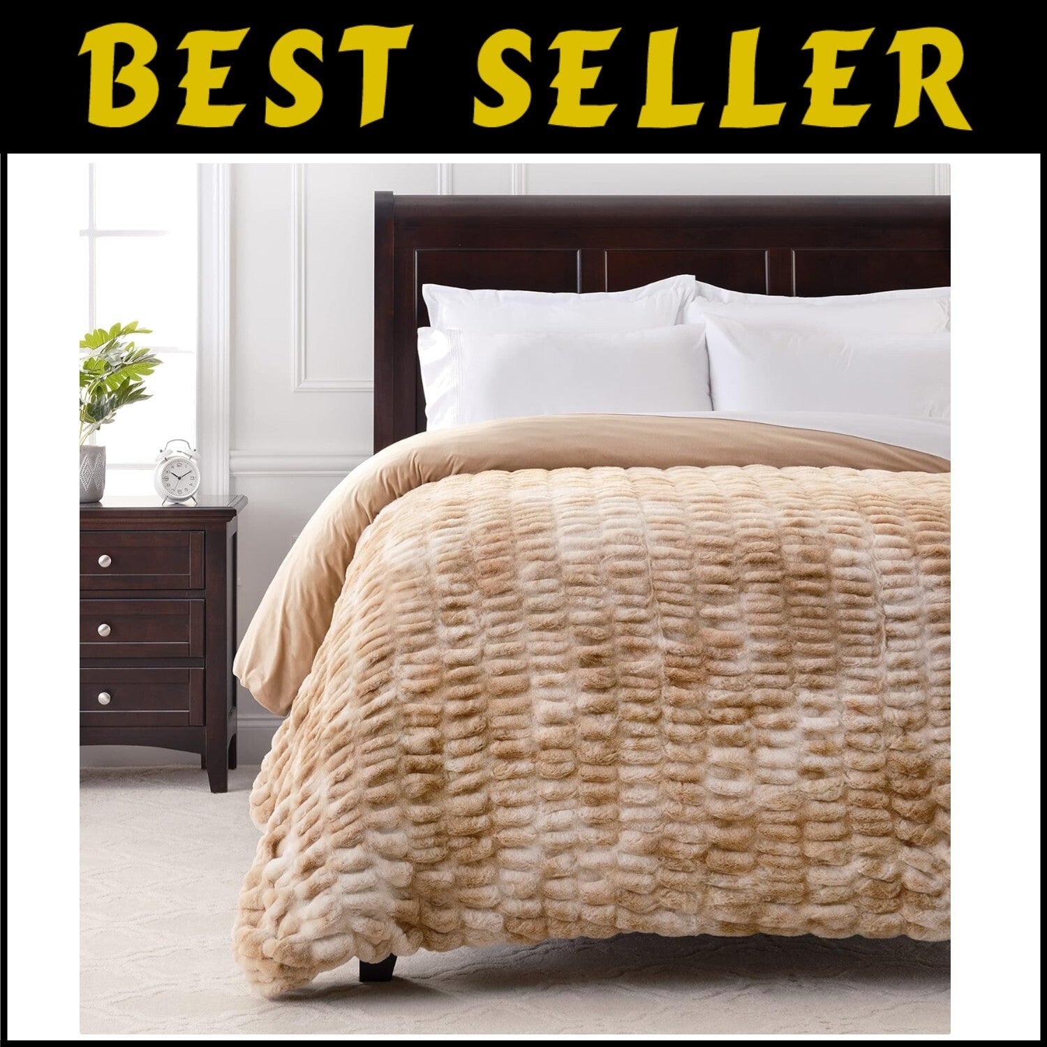 Soft Reversible Faux Fur Throw Blanket - 108" x 86" - Perfect for Home & Travel