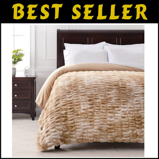 Soft Reversible Faux Fur Throw Blanket - 108" x 86" - Perfect for Home & Travel