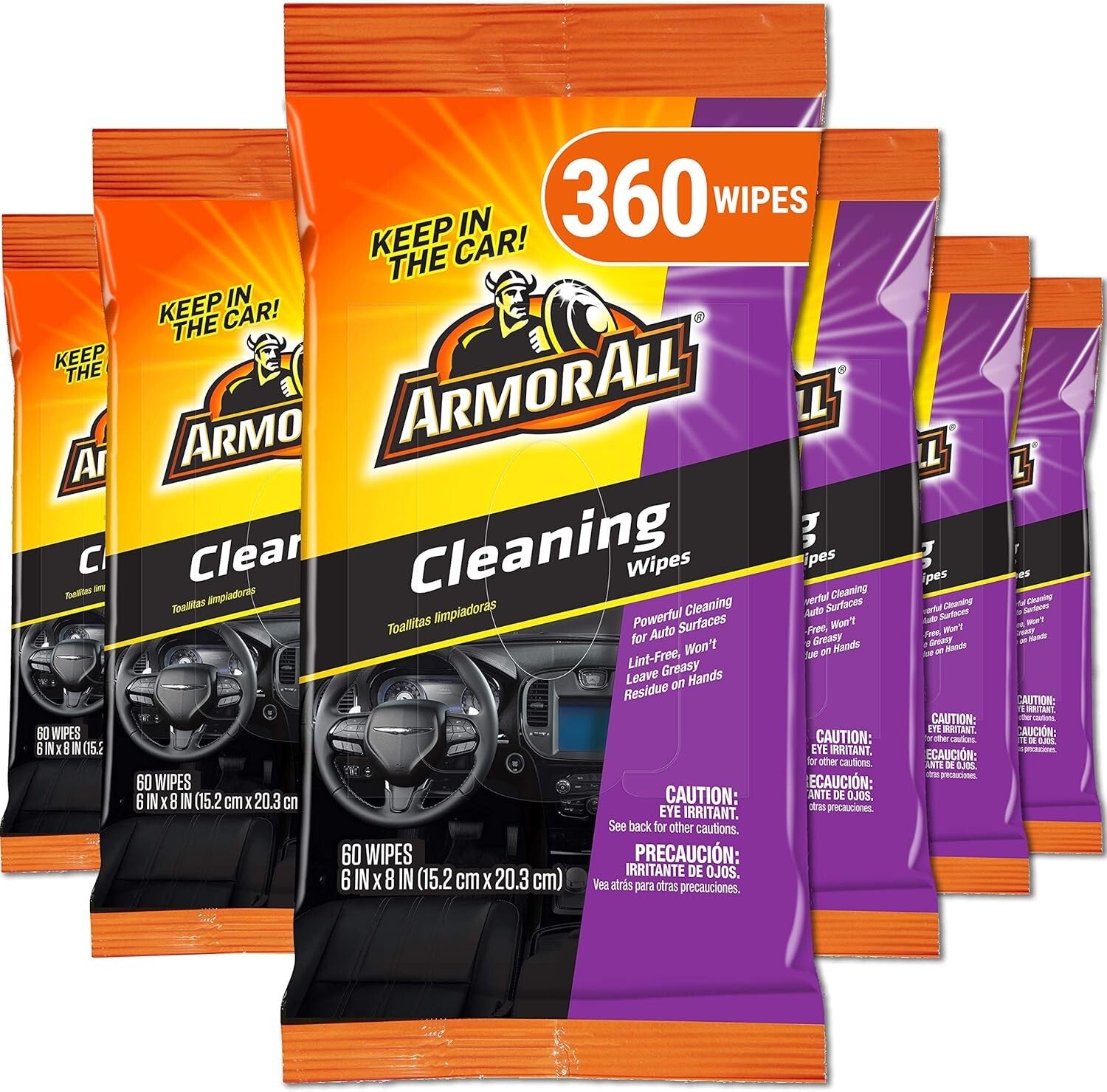 Premium Multi-Surface Car Wipes - 6 Bags of 60 Count for Ultimate Cleanliness