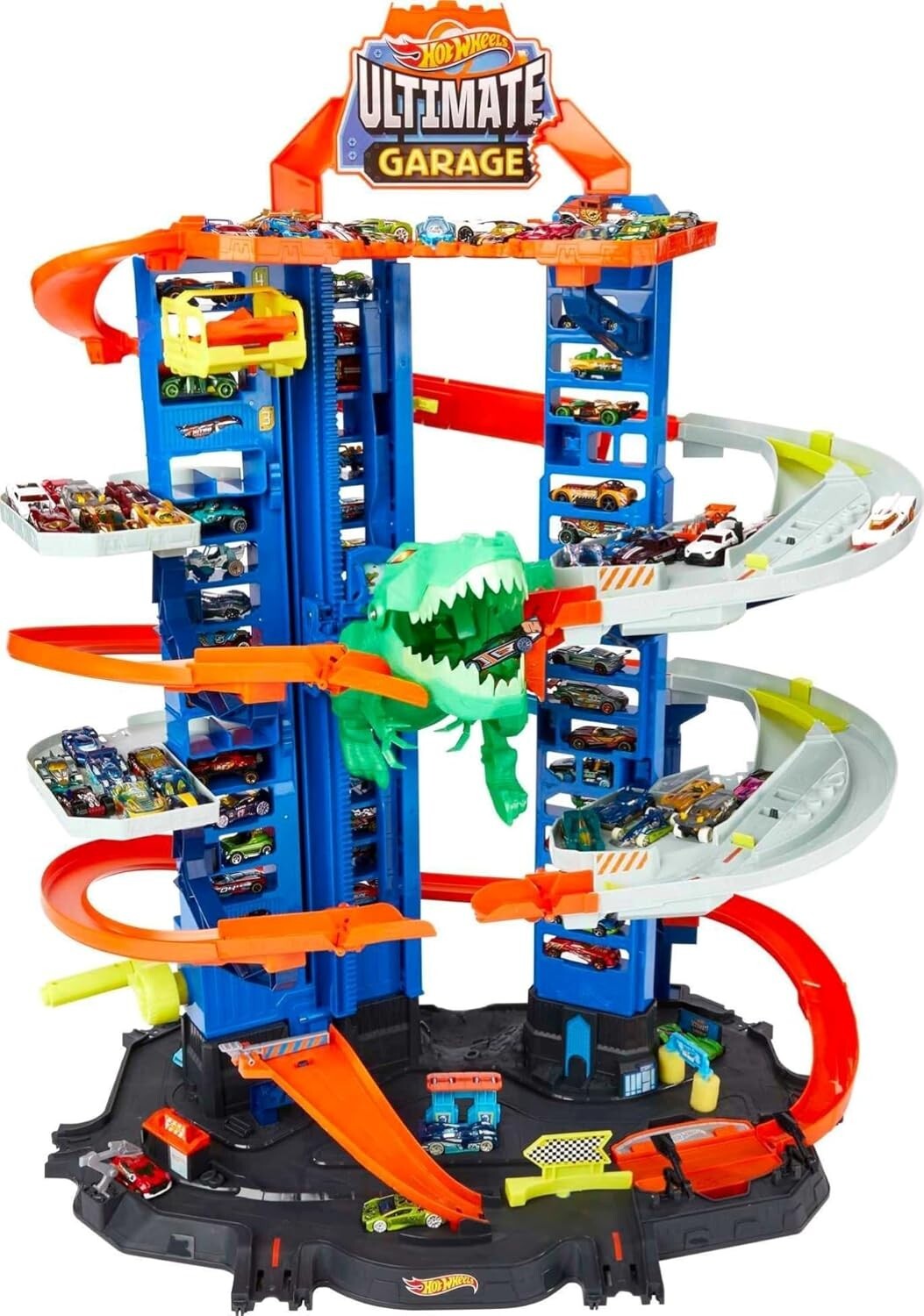 Ultimate City Toy Garage with T-Rex & 100+ Vehicle Parking – Fun Racing Playset
