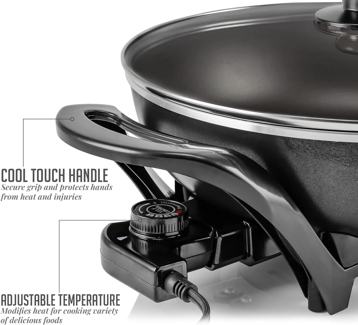1400W Electric Skillet: Adjustable Temp & Nonstick, Perfect for Family Meals