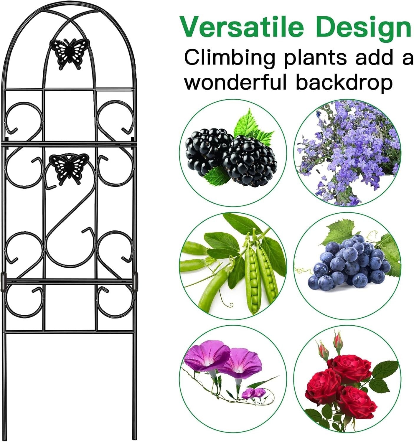 Durable 60" x 18" Butterfly Design Garden Trellis for Climbing Roses & Vines