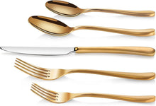 Load image into Gallery viewer, Stain-Resistant Gold Stainless Steel Flatware Set for Elegant Dining - 20 Pieces