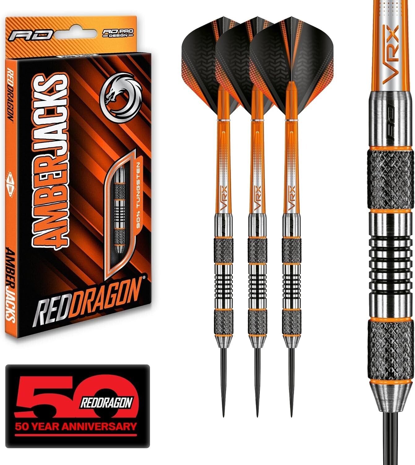 Amberjack Tungsten Darts Set - 3 x 24g with NitroTech Stems & Hardcore Flights