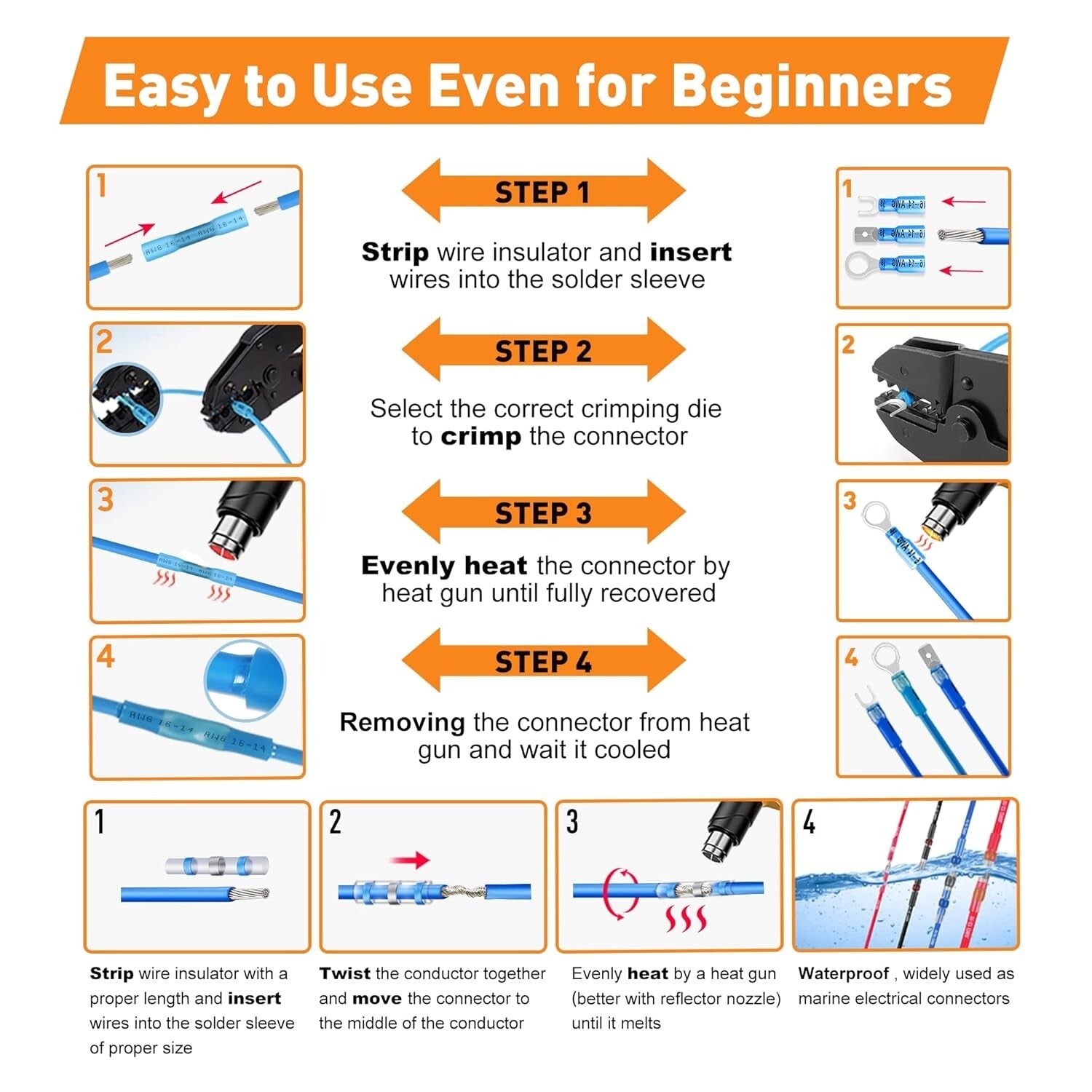 1200PCS Waterproof Heat Shrink Wire Connectors Kit for Marine & Automotive Use