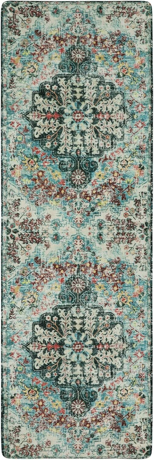 2x6 Floral Medallion Indoor Runner - Soft Faux Wool, Non-Slip & Machine Wash