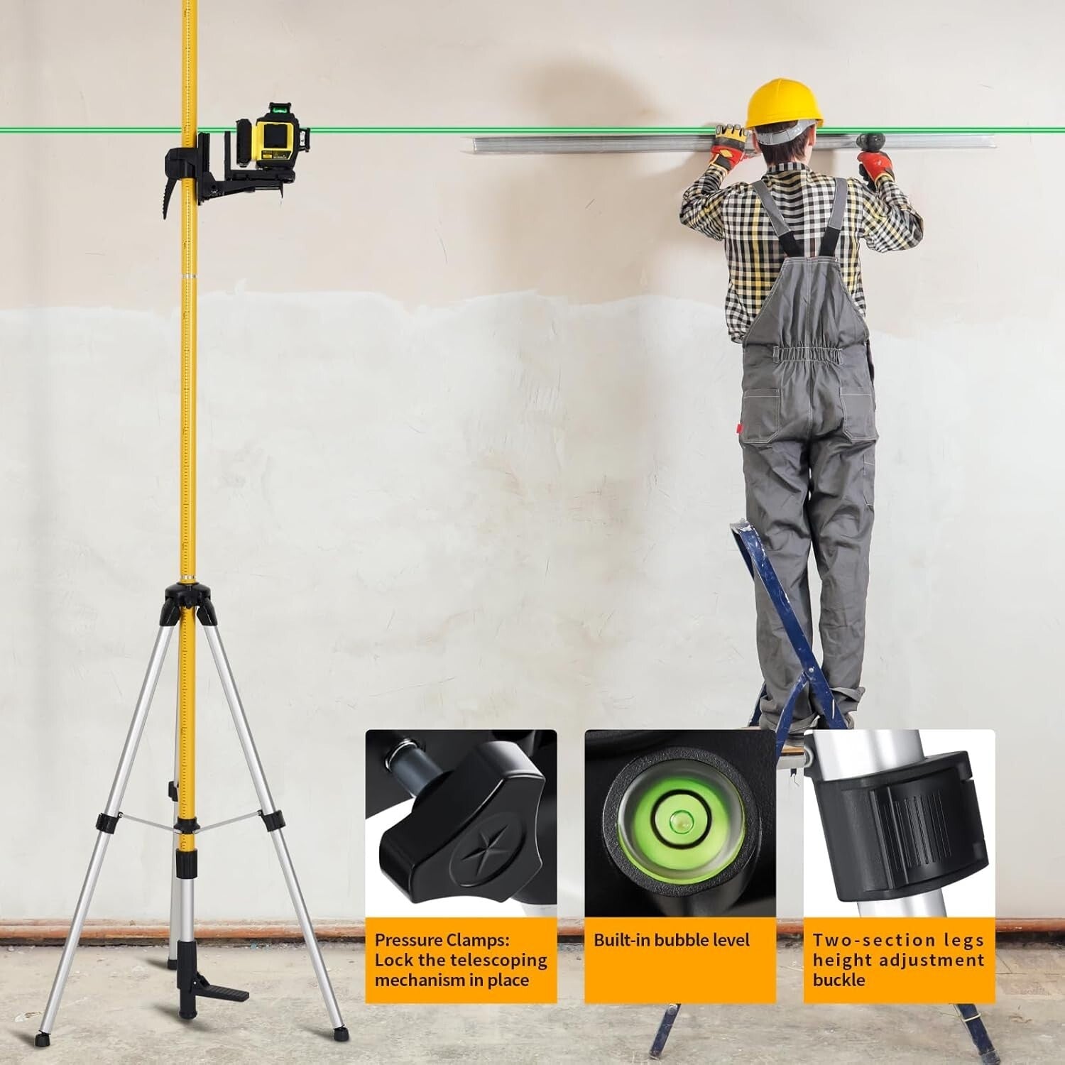 12 Ft Adjustable Laser Level Pole with Tripod - Precision Measurement Tool