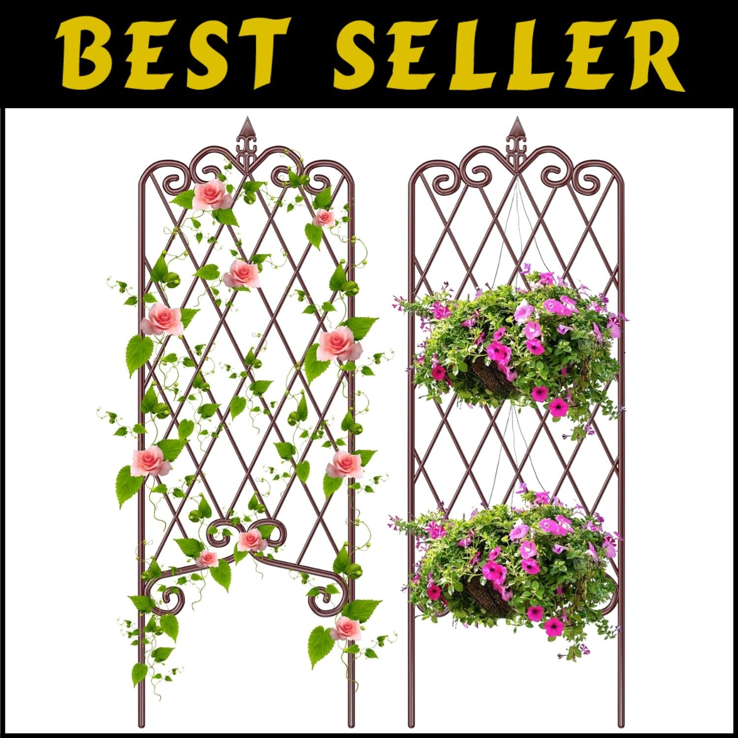 Durable 60” x 18” Metal Garden Trellis - Weather-Resistant Climbing Support