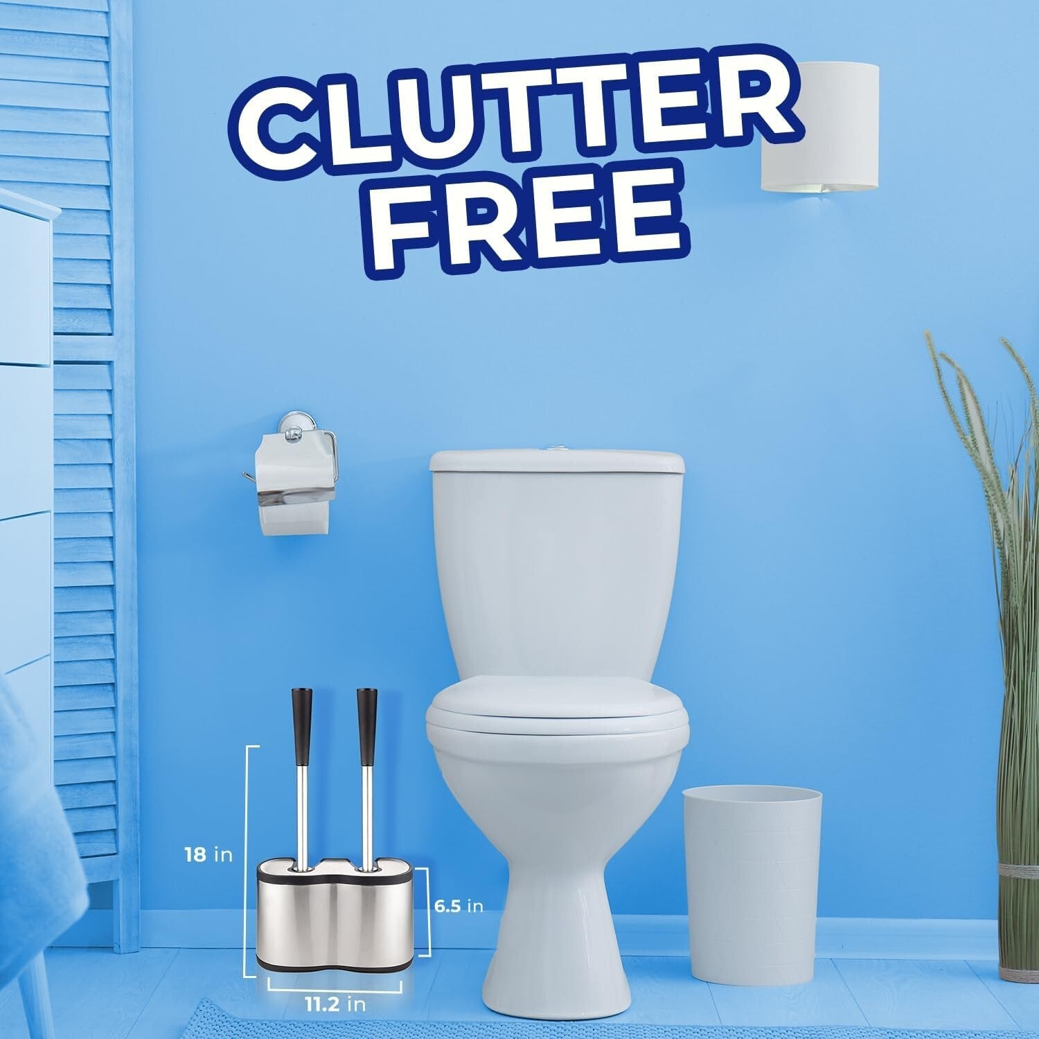 Elegant Stainless Steel Toilet Brush & Plunger Set with Freestanding Canister